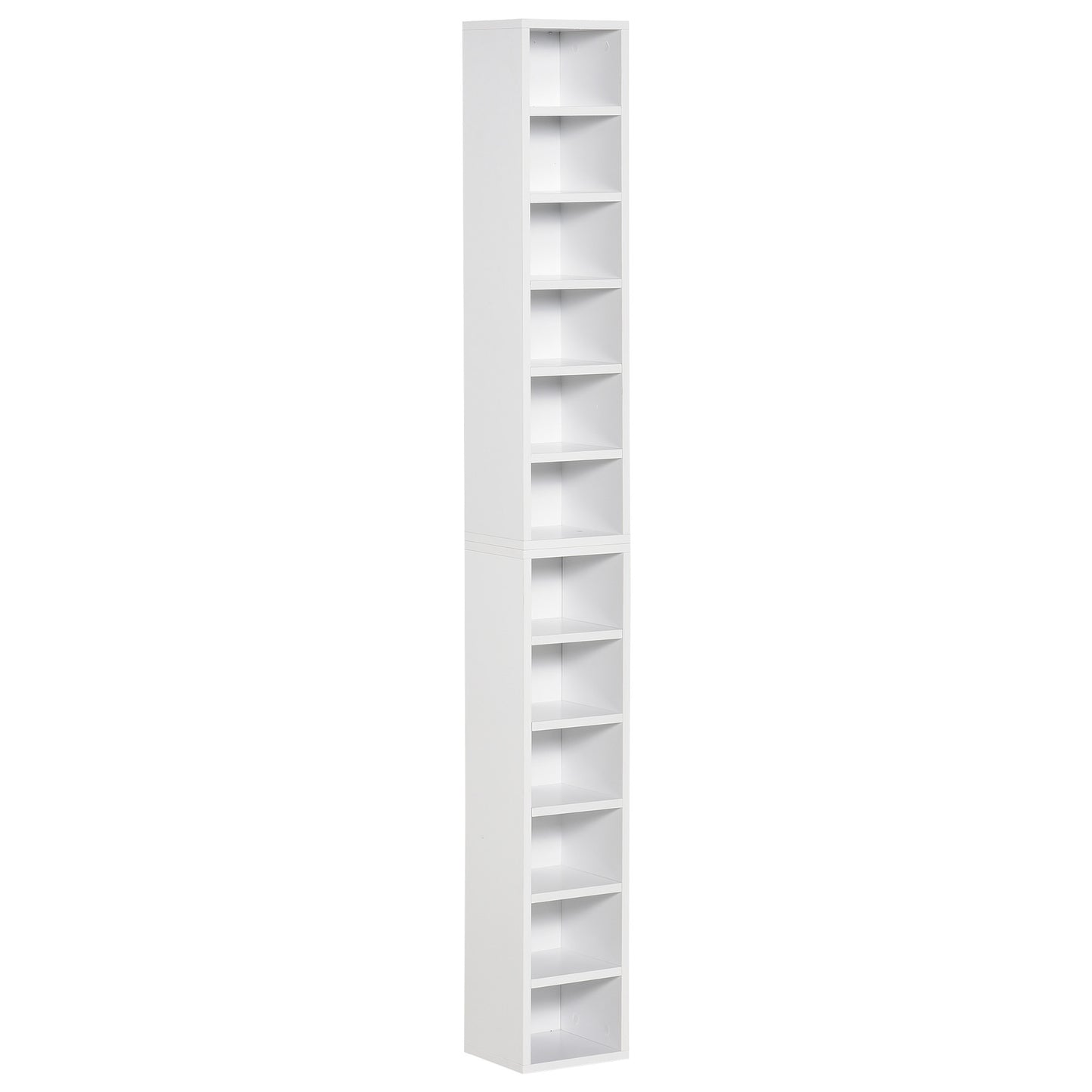 Bibliotecă Raft pentru CD-uri, Set 2 Bucăți cu 12 Polițe din Lemn, 21x19.2x88.3 cm, Alb