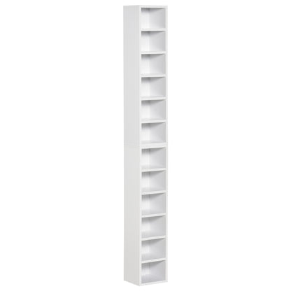 Bibliotecă Raft pentru CD-uri, Set 2 Bucăți cu 12 Polițe din Lemn, 21x19.2x88.3 cm, Alb