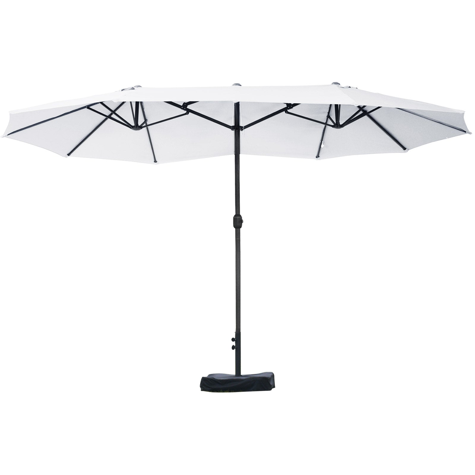 Umbrelă Dublă cu 12 Spițe, Bază în Cruce și Manivelă, din Oțel și Poliester, 455x265x238 cm, Bej