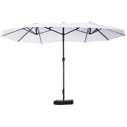 Umbrelă Dublă cu 12 Spițe, Bază în Cruce și Manivelă, din Oțel și Poliester, 455x265x238 cm, Bej