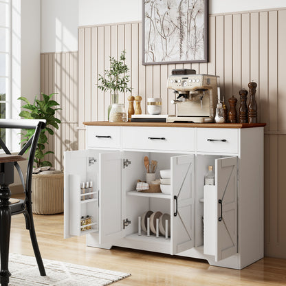 Bufet Bucătărie Rustic, Bufet cu Uși Soft-Close, 3 Sertare, 3 Rafturi Reglabile, Portaspecii, PAL, MDF, Alb