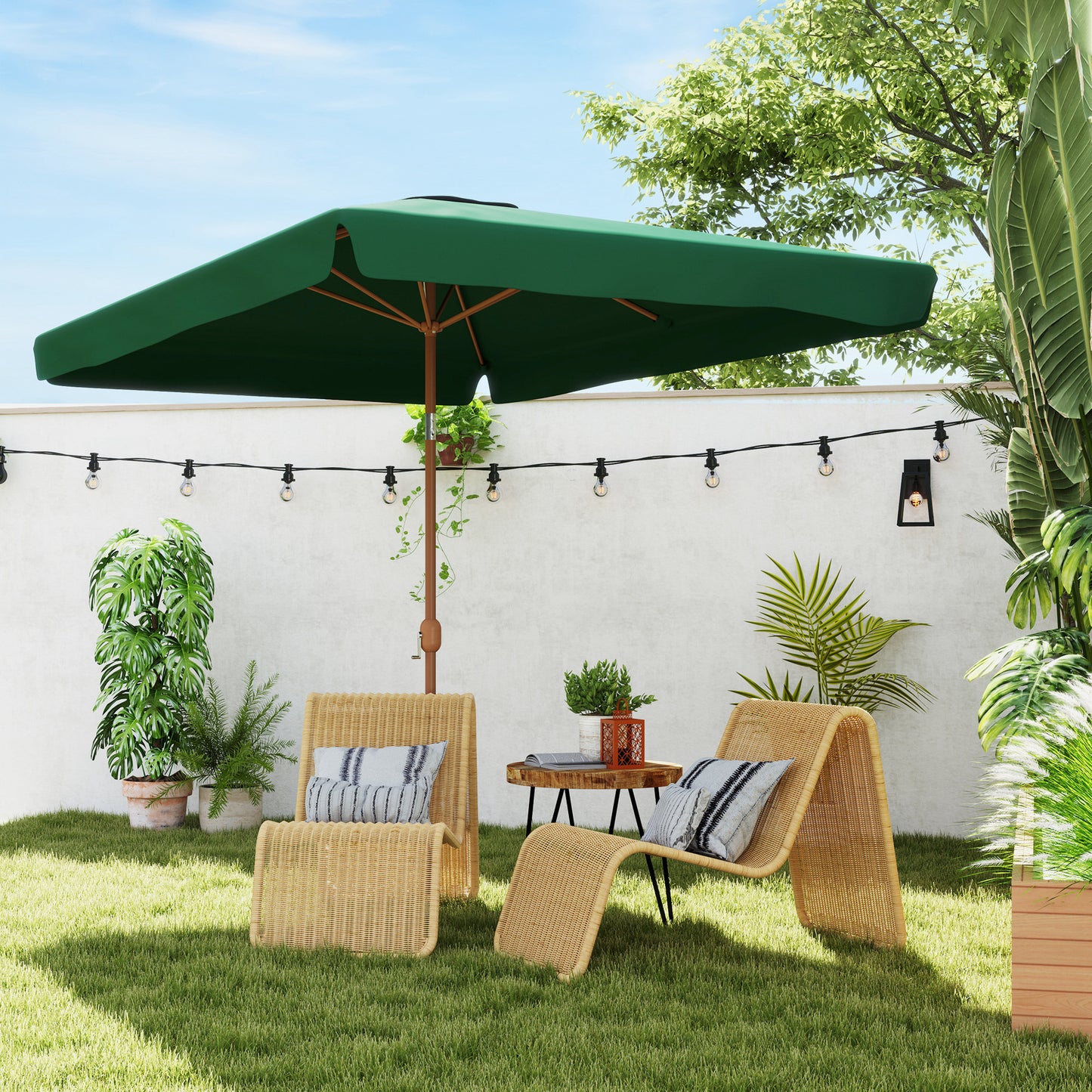Umbrelă de Grădină 2x3 m cu Deschidere cu Manivelă, Înclinabilă și Anti-UV 50+, Verde
