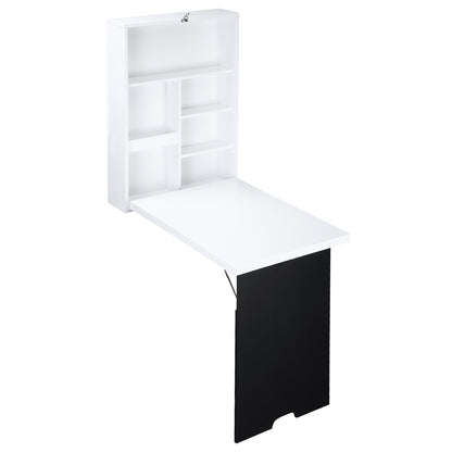 Birou Pliabil de Perete pentru Economie Spațiu, Masă Rabatabilă cu Tablă Albă și Neagră pentru Scris, 60x88.5x146.5cm