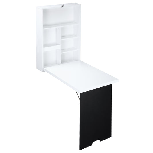 Birou Pliabil de Perete pentru Economie Spațiu, Masă Rabatabilă cu Tablă Albă și Neagră pentru Scris, 60x88.5x146.5cm