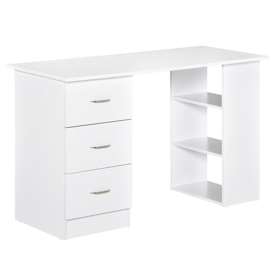 Birou modern cu 3 Sertare si Rafturi in Lemn Alb 120x49x72cm