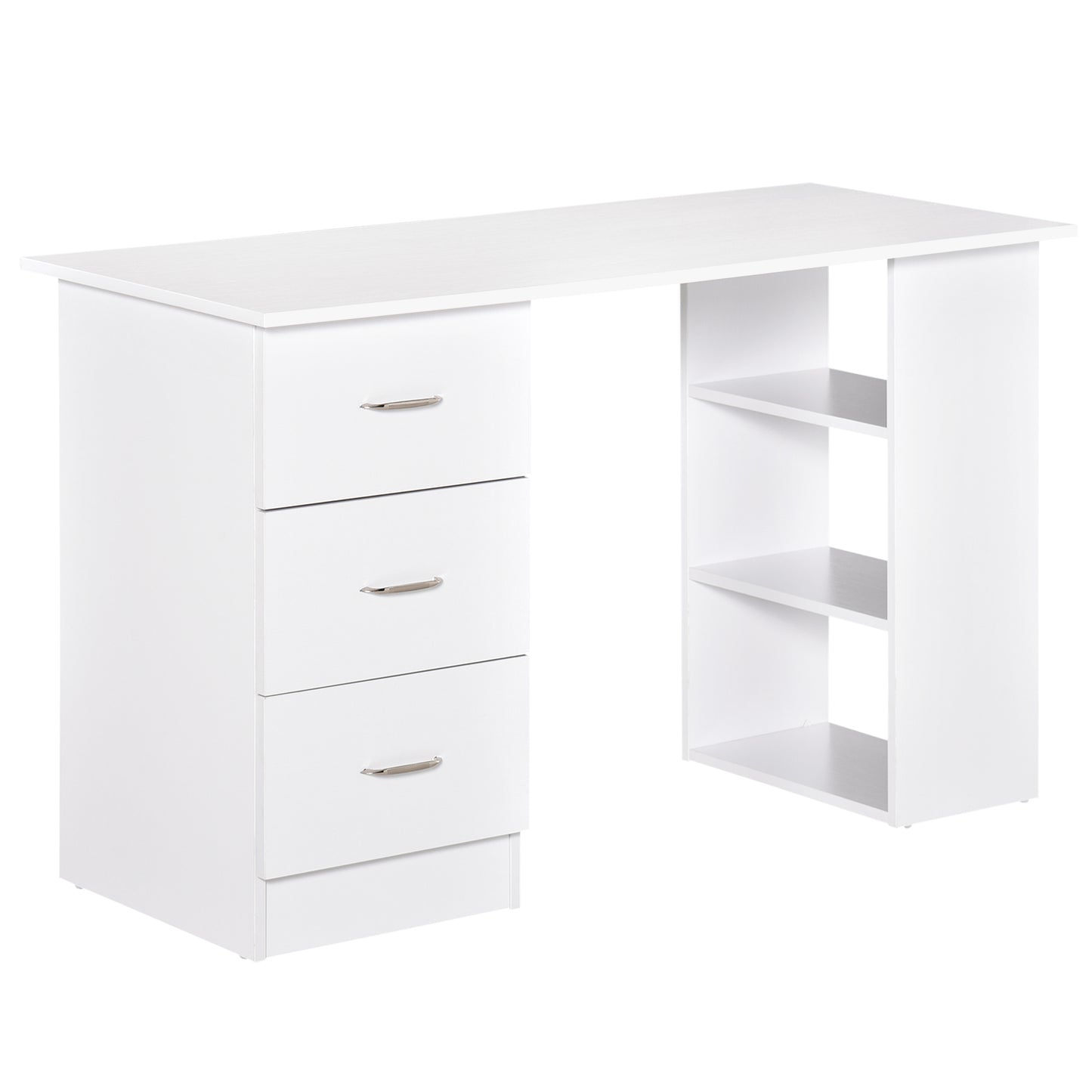 Birou modern cu 3 Sertare si Rafturi in Lemn Alb 120x49x72cm