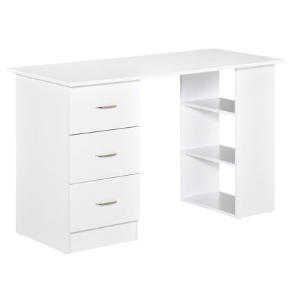 Birou modern cu 3 Sertare si Rafturi in Lemn Alb 120x49x72cm