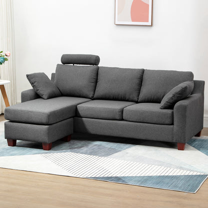 Canapea 3 locuri  cu taburet și perne, țesătură de in gri închis 194x80x86cm, Confort & Stil pentru Living