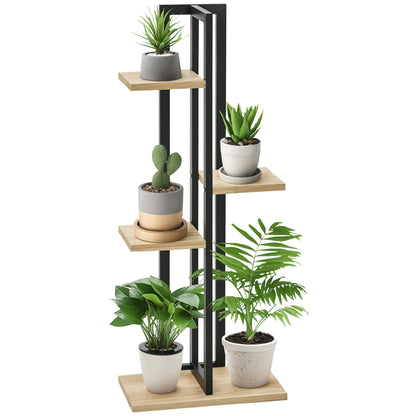 Suport pentru Plante cu 4 Etaje din Lemn de Brad și Metal, 45x25x110 cm, Negru