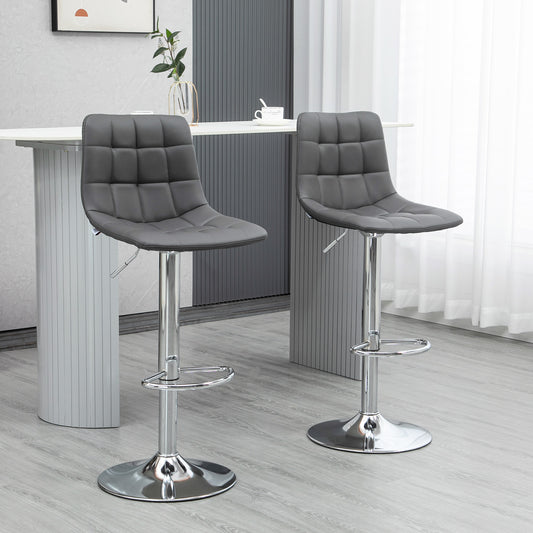 Set de 2 scaune de bar din piele cu spatar, scaune pivotante pentru bucatarie si sufragerie cu suport pentru picioare, 42x45x89-110cm, gri