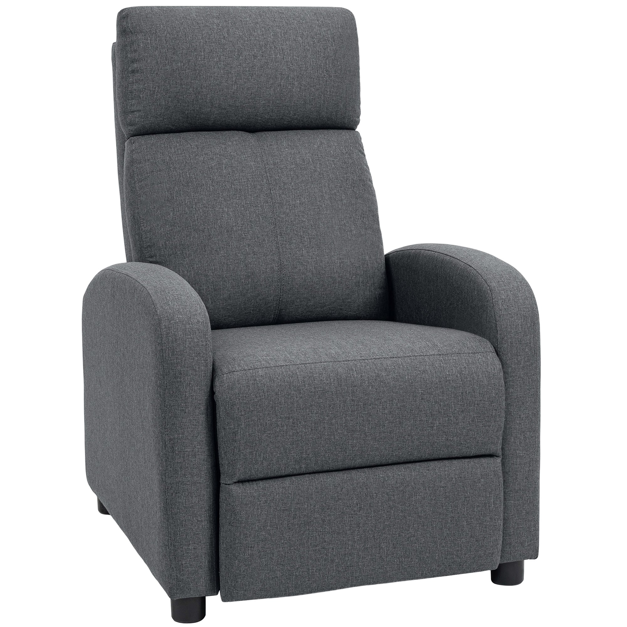 Fotoliu Relax Capitovat și Reclinabil la 135° cu Suport pentru Picioare din Material Textil, 69x87x100,5 cm, Gri