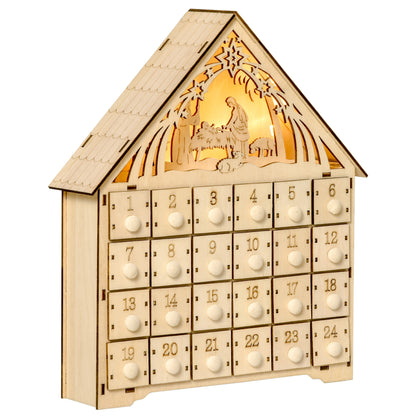 Calendar Advent – Lemn cu 24 Sertare & Luminite