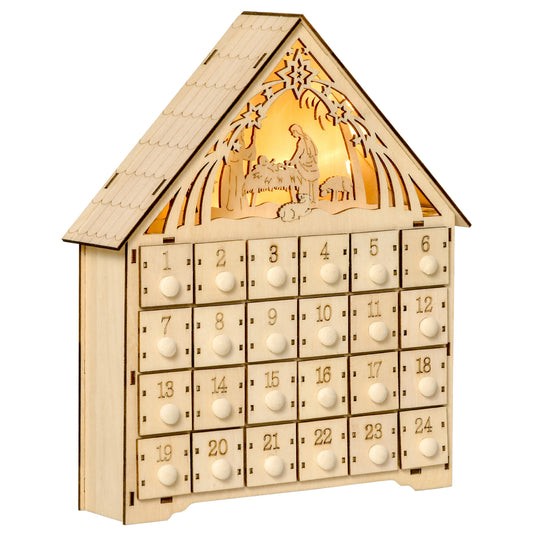 Calendar Advent – Lemn cu 24 Sertare & Luminite
