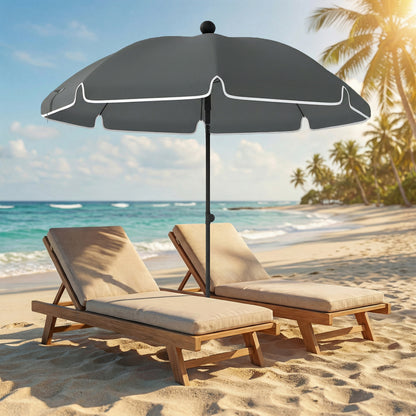Umbrelă de Plajă Reglabilă cu Ancoră pentru Nisip și Geantă de Transport, Ø150x185 cm, Gri Închis