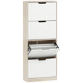 Dulap Subțire pentru Pantofi cu 4 Sertare pentru 20 de Perechi de Pantofi 62.5x26x156 cm, Culoare Lemn și Alb