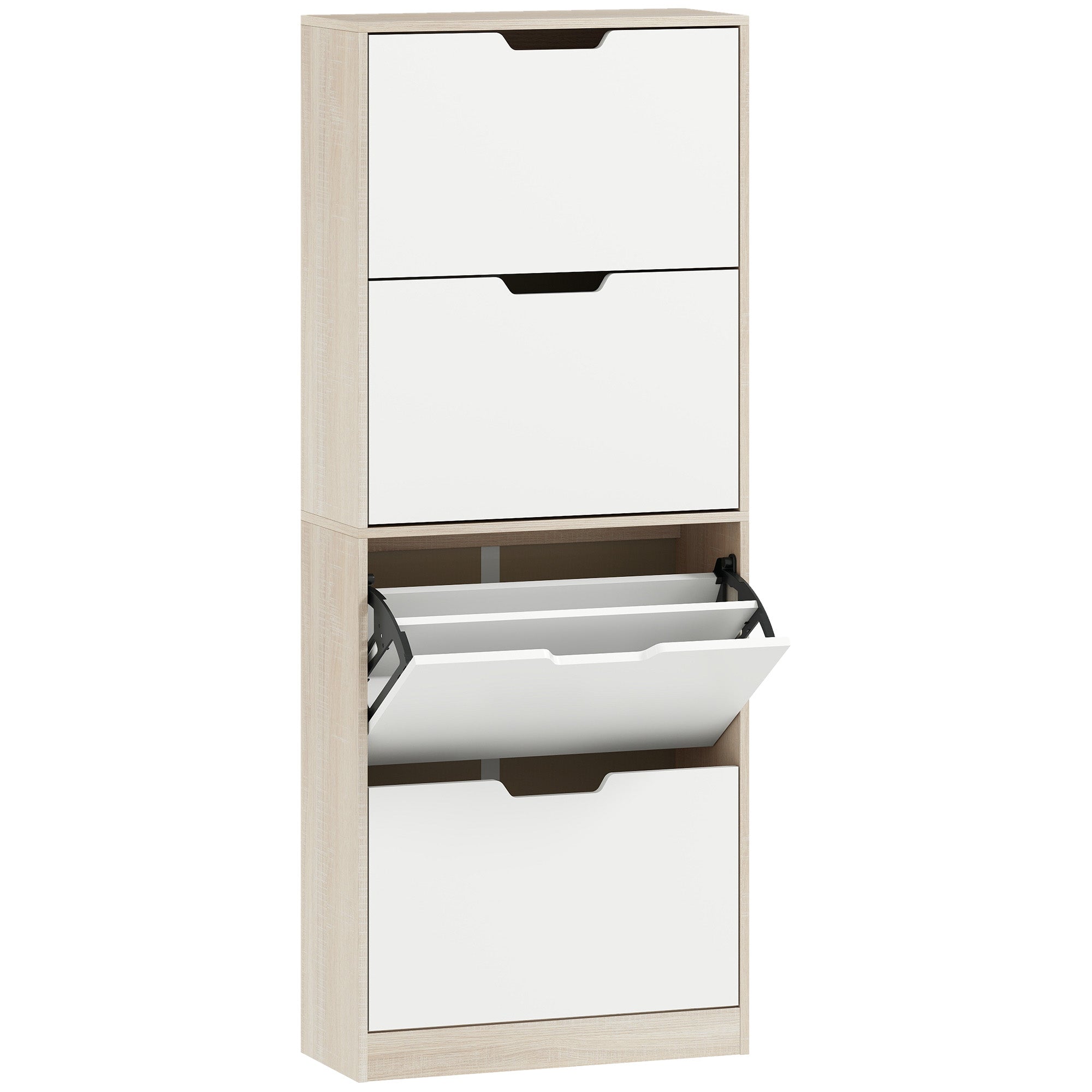 Dulap Subțire pentru Pantofi cu 4 Sertare pentru 20 de Perechi de Pantofi 62.5x26x156 cm, Culoare Lemn și Alb