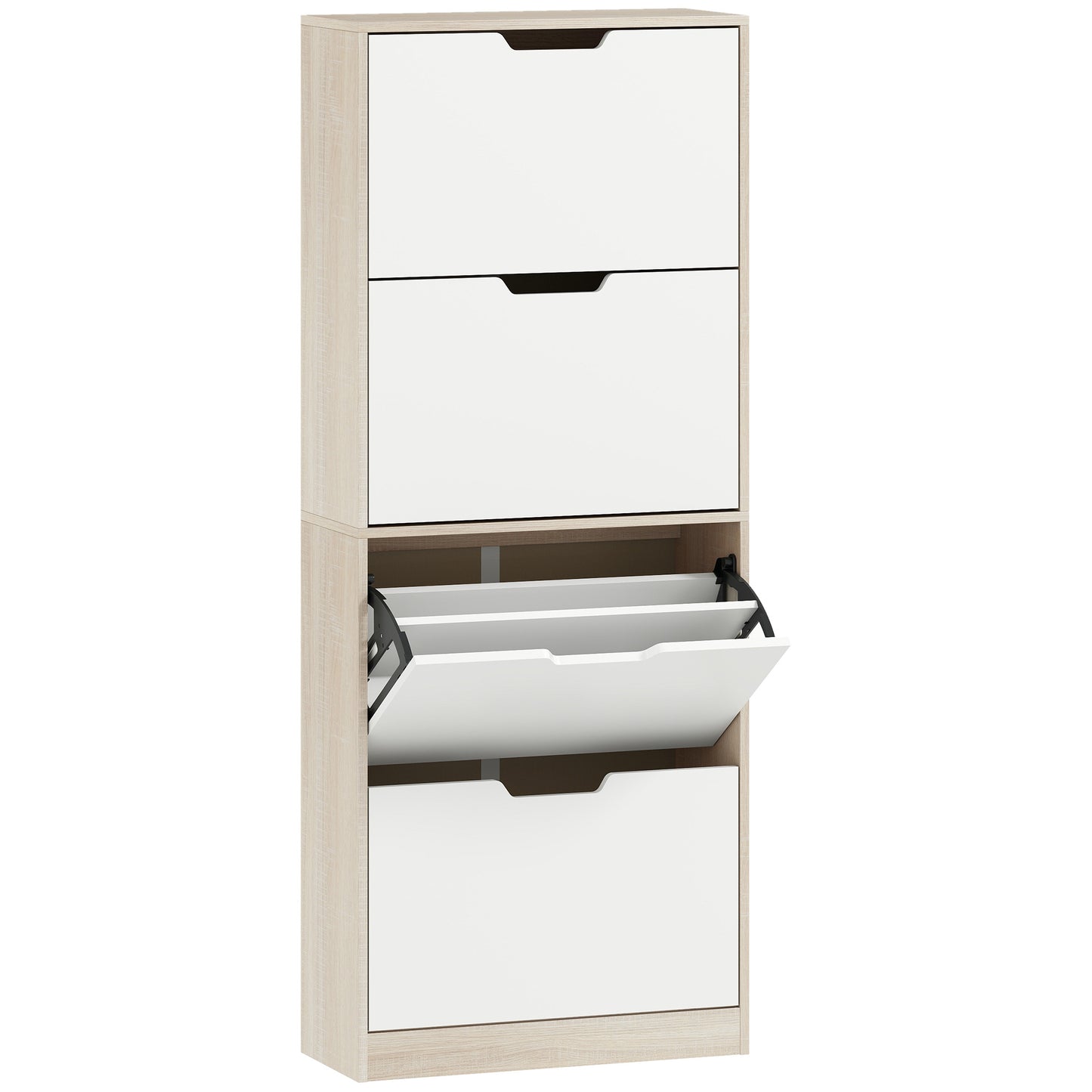 Dulap Subțire pentru Pantofi cu 4 Sertare pentru 20 de Perechi de Pantofi 62.5x26x156 cm, Culoare Lemn și Alb