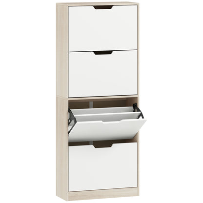 Dulap Subțire pentru Pantofi cu 4 Sertare pentru 20 de Perechi de Pantofi 62.5x26x156 cm, Culoare Lemn și Alb