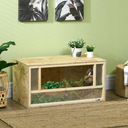 Terariu pentru Reptile cu Uși din Sticlă Glisante și Panouri din Plasă, 40x80x40 cm, Lemn Natural