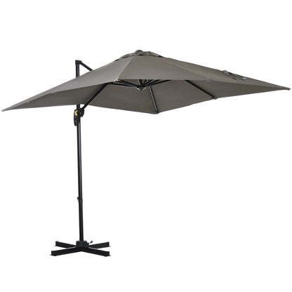 Umbrelă de grădină cu manivelă 2,5x2,5 m, cu rotație 360° și parasolar reglabil, gri deschis