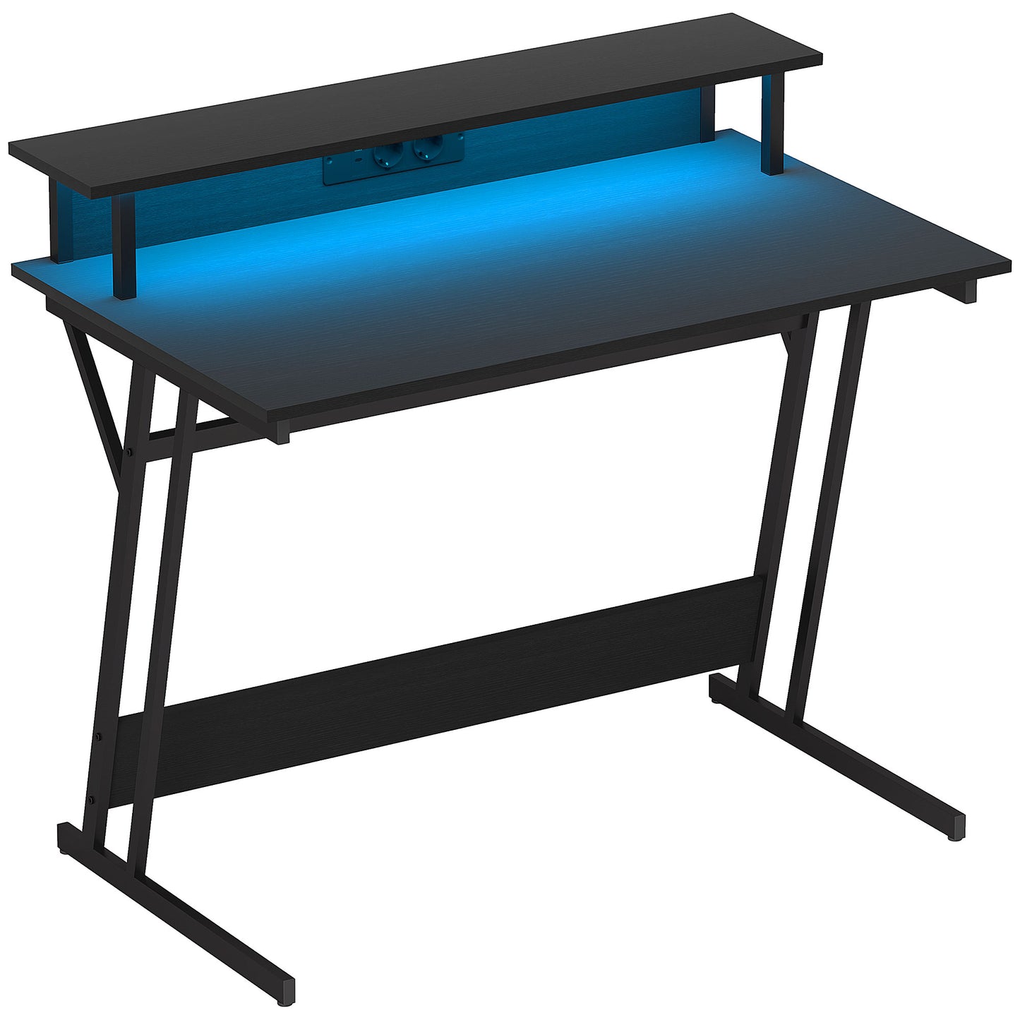 Birou Gaming cu Lumini LED și Suport pentru Monitor, din PAL și Oțel, 100x60x88.5 cm, Negru