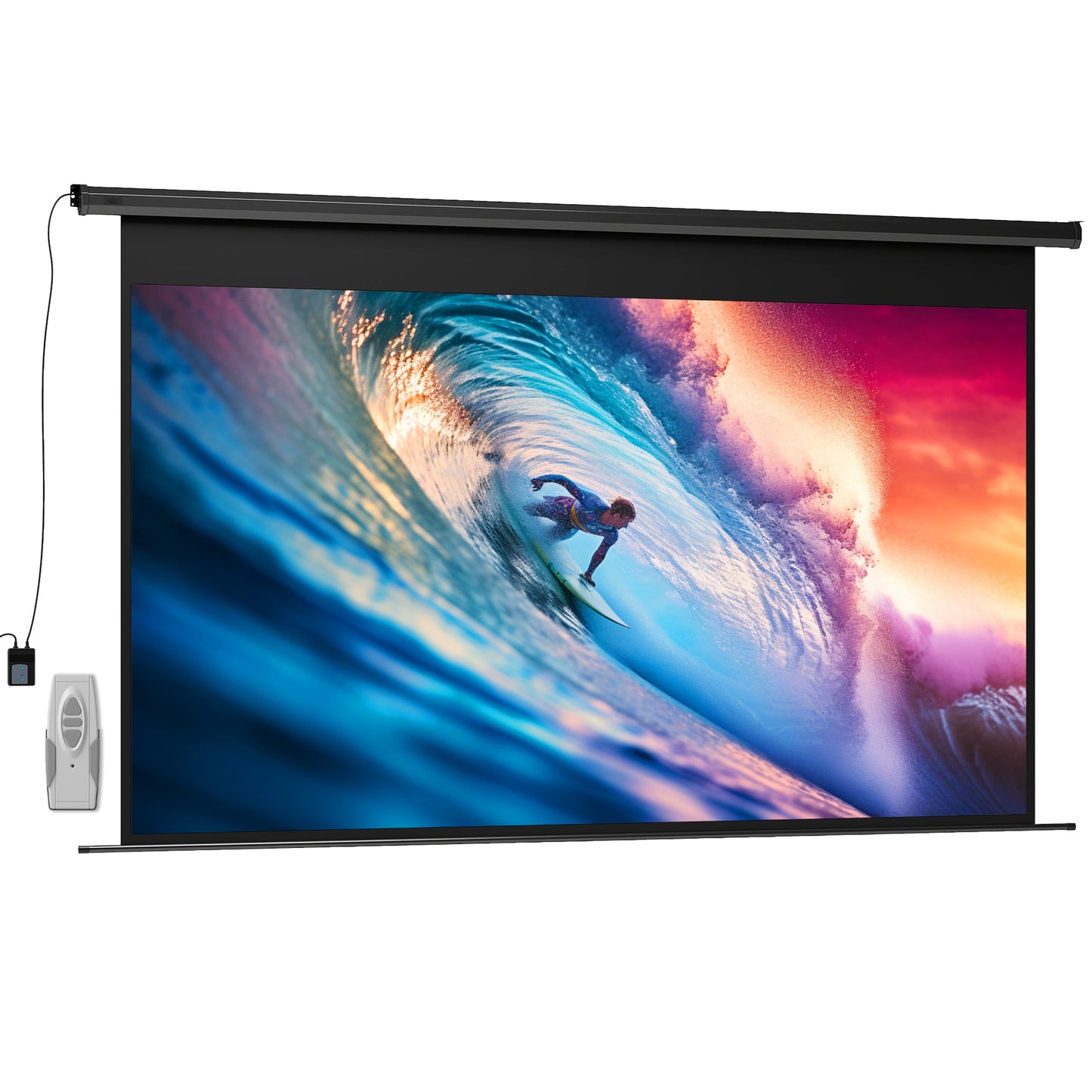 Ecran pentru Proiector 120" 16:9 Motorizat cu Telecomandă, Fixare pe Perete și Tavan, Negru