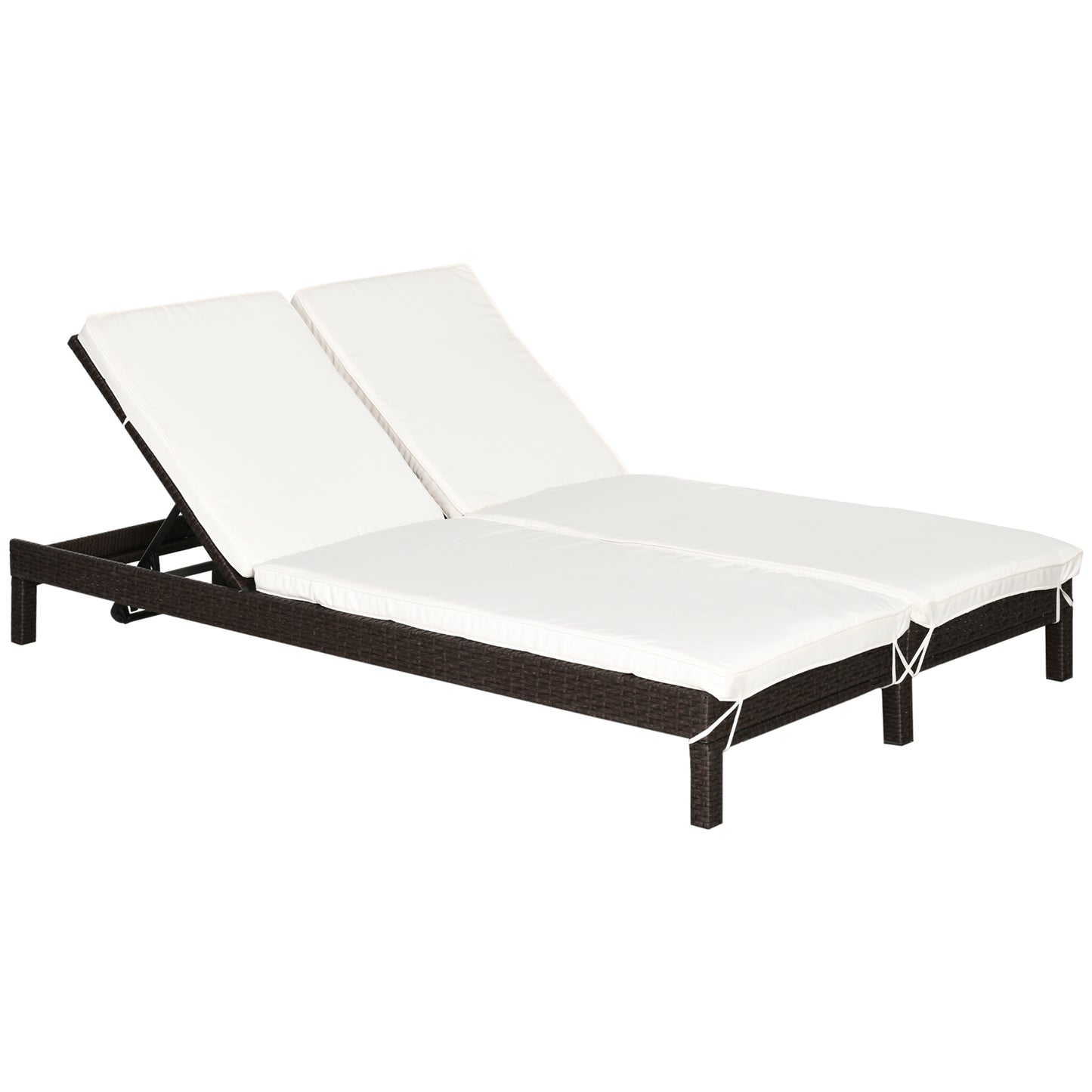 Sezlong cu 2 Locuri din PE Ratan Maro cu Saltea Alba 195 x 120 x 28 cm