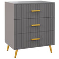 Comodă modernă cu 3 sertare din lemn și aluminiu, 60x40x71,5 cm, auriu și gri închis