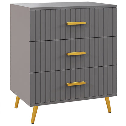 Comodă modernă cu 3 sertare din lemn și aluminiu, 60x40x71,5 cm, auriu și gri închis