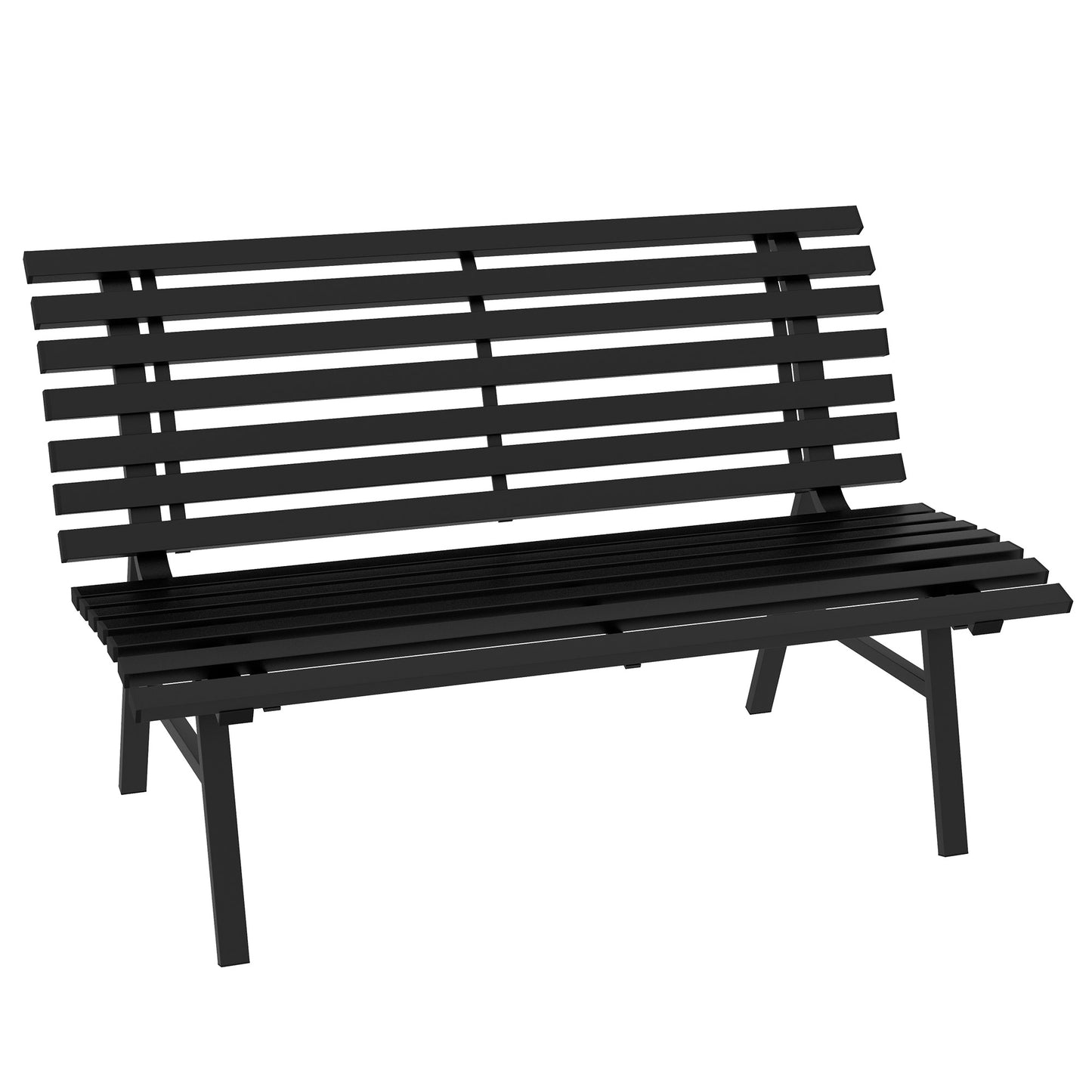 Bancă pentru Grădină, Bancă de Exterior pentru Terasă cu Șezut și Spătar cu Lamele, 123x67x79 cm, Negru