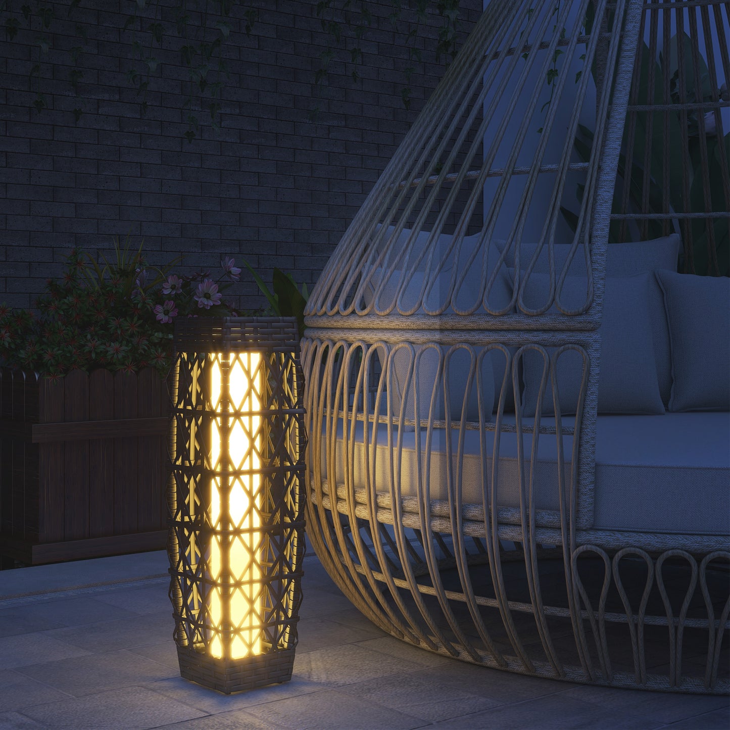 Lampă Solară de Grădină cu Iluminare LED, din Oțel și Ratan PE, 20x20x68 cm, Gri