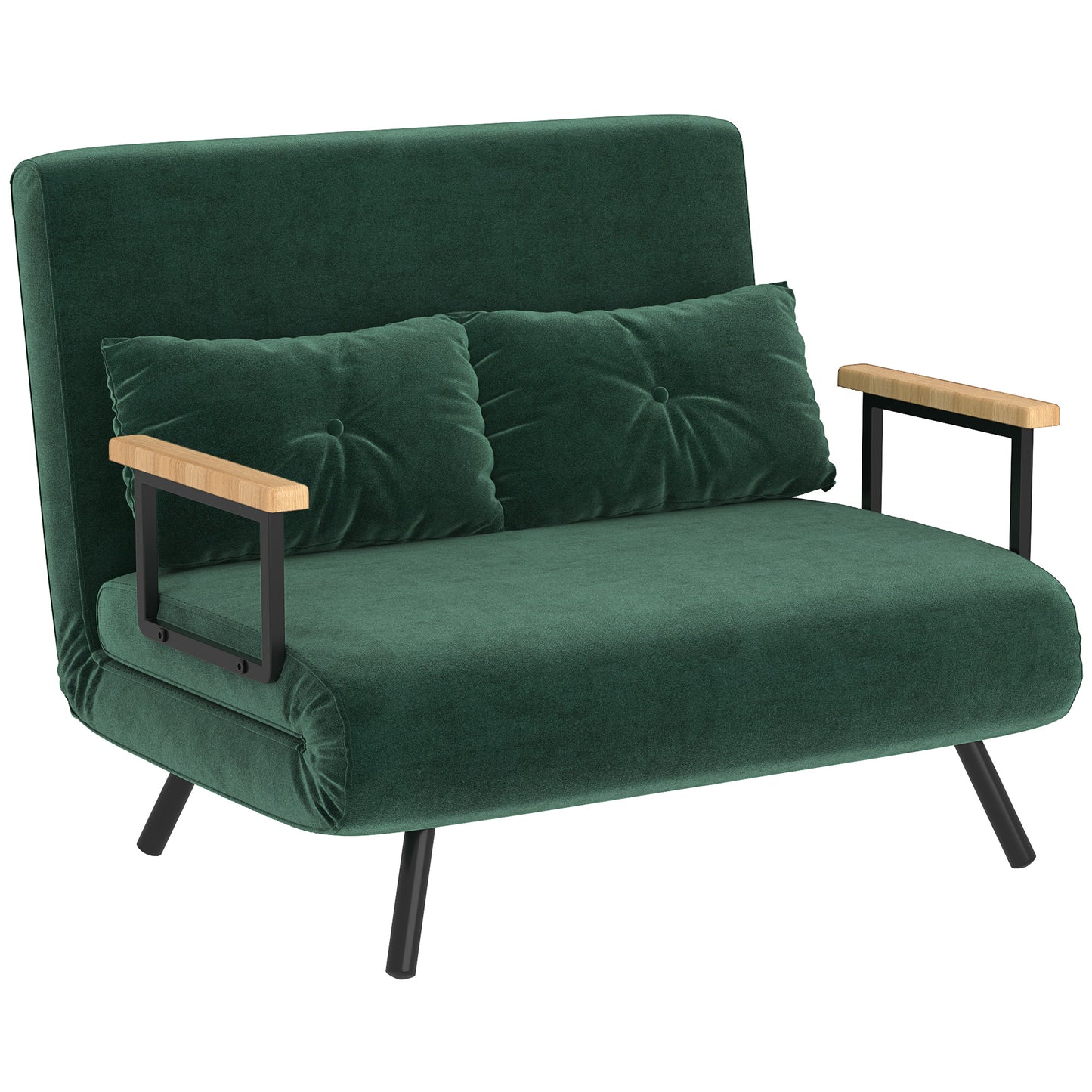 Canapea extensibilă 3 în 1 cu material cu efect de catifea, spătar reglabil și 2 perne, 102x73x81 cm, verde