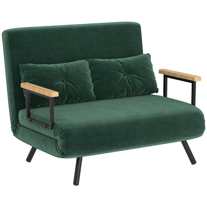 Canapea extensibilă 3 în 1 cu material cu efect de catifea, spătar reglabil și 2 perne, 102x73x81 cm, verde