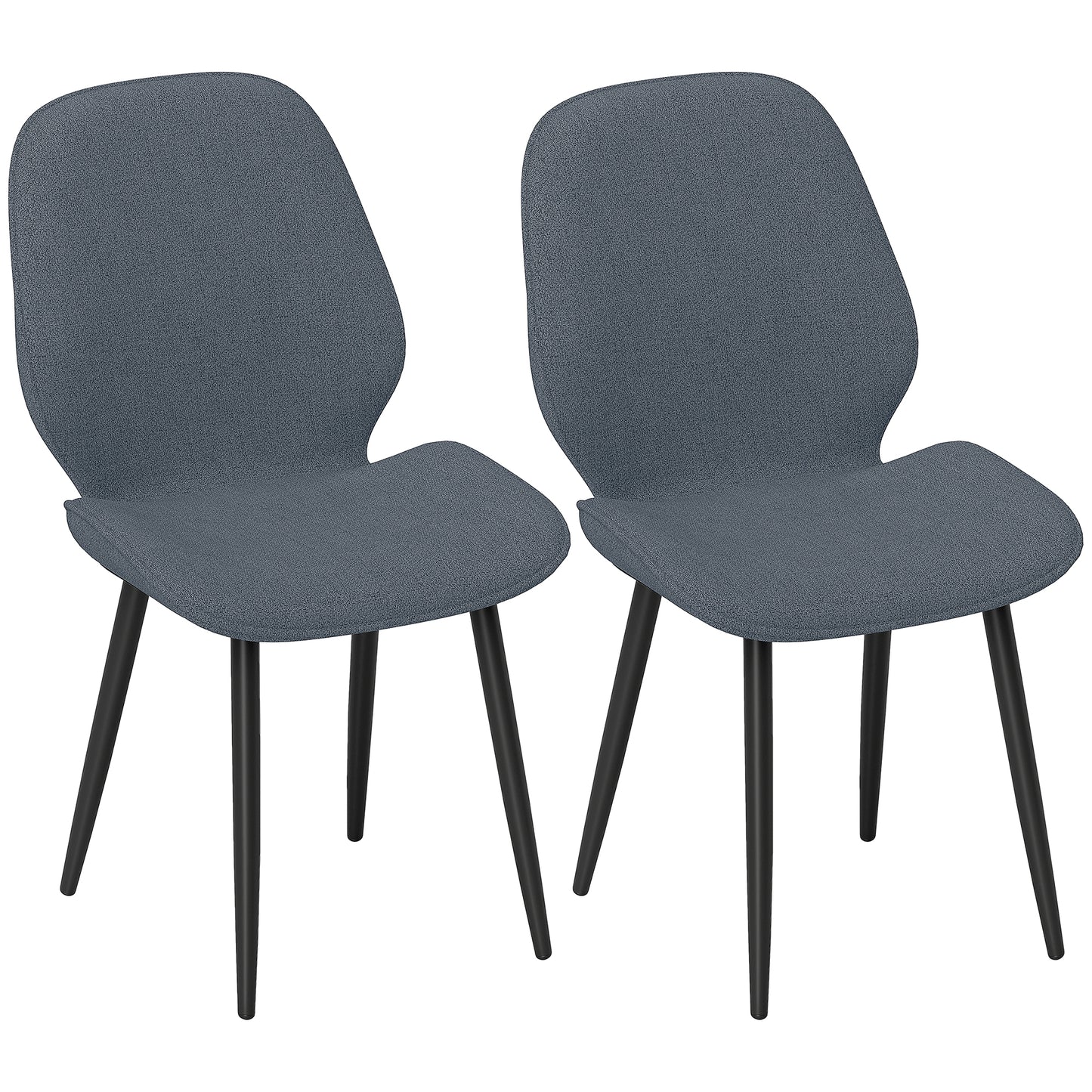 Set 2 Scaune de Luat Masa cu Spătar Curbat, în Material Textil de Tip In, Spumă și Oțel, 46x56x86 cm, Gri și Negru