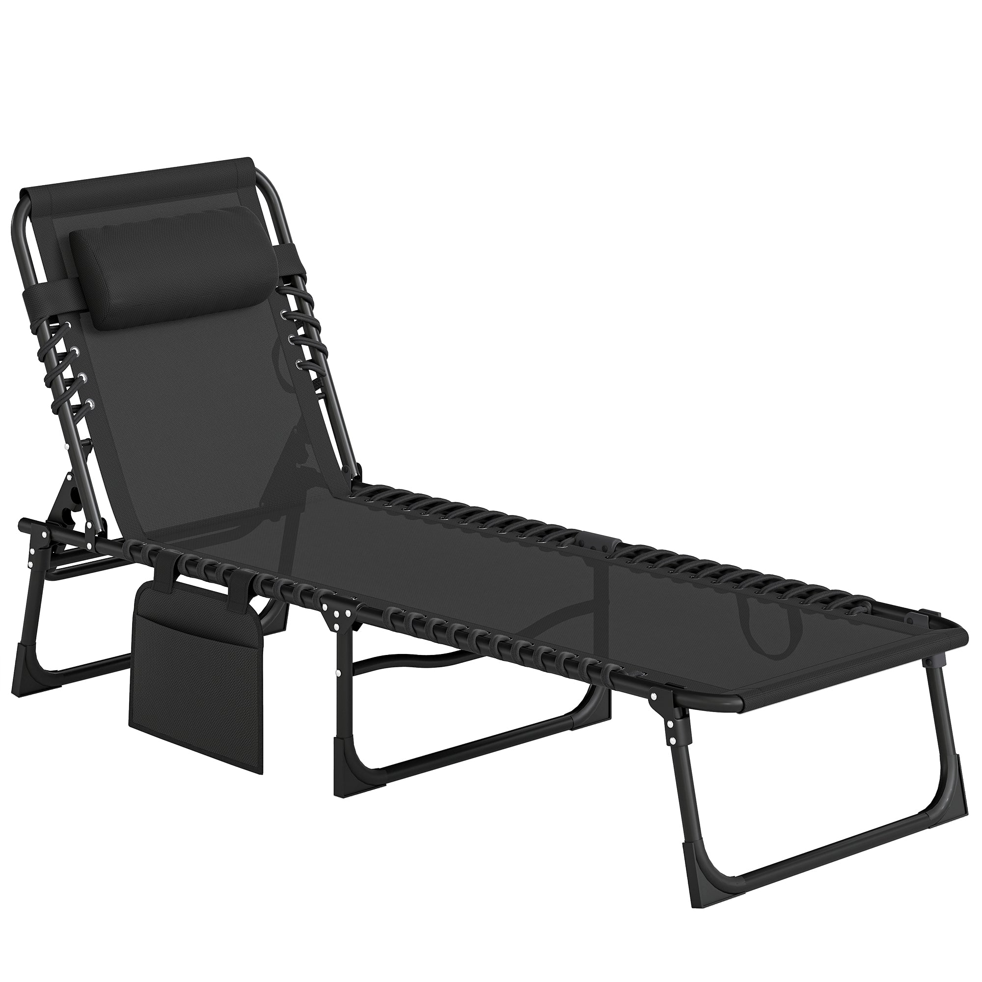 Șezlong de Grădină Pliabil cu Spătar Reglabil în 5 Poziții și Pernă, 185x58x30cm, Negru