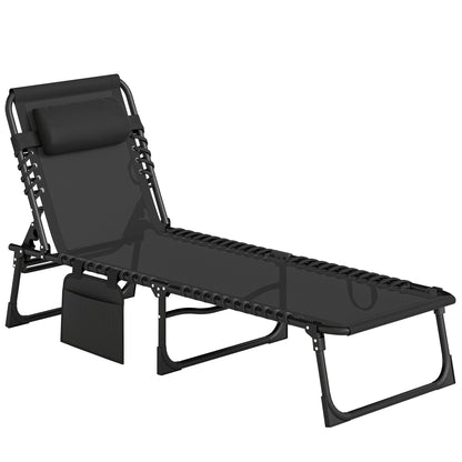 Șezlong de Grădină Pliabil cu Spătar Reglabil în 5 Poziții și Pernă, 185x58x30cm, Negru