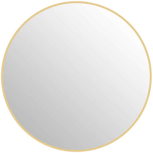 Oglindă rotundă pentru baie cu suprafață rezistentă la șocuri, din sticlă și oțel, Ø70x2,5 cm, culoare aurie