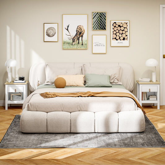Set 2 Noptiere cu Sertar și Raft Deschis din Lemn, 45x40x55 cm, Alb și Stejar