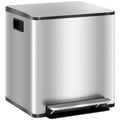 Coș de gunoi cu 2 compartimente de 15L cu pedală și capac silențios, din oțel inoxidabil și PP, 41.8x36.7x44 cm