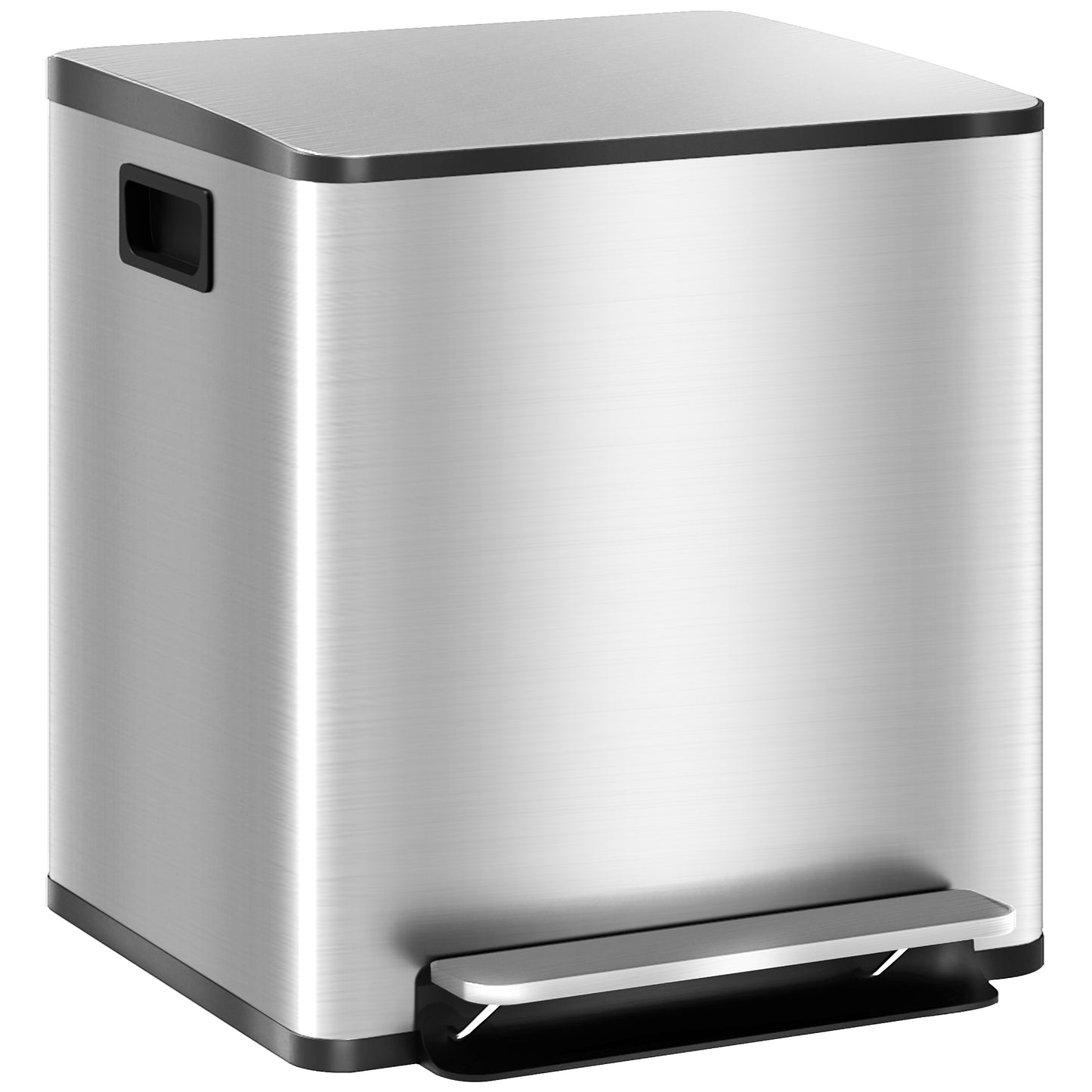 Coș de gunoi cu 2 compartimente de 15L cu pedală și capac silențios, din oțel inoxidabil și PP, 41.8x36.7x44 cm