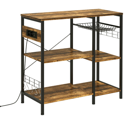 Dulap de bucătărie cu 3 rafturi din PAL, priză electrică, port USB și coș, 90x40x83cm