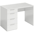Birou Compact, 110x61.5x75 cm, Birou Modern cu 4 Sertare, Masă pentru Computer, pentru Acasă, Studiu, Cameră sau Birou, Alb Lucios