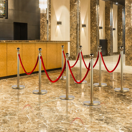 Coloane Separatoare – Otel Inox Auriu cu Franghie Rosie