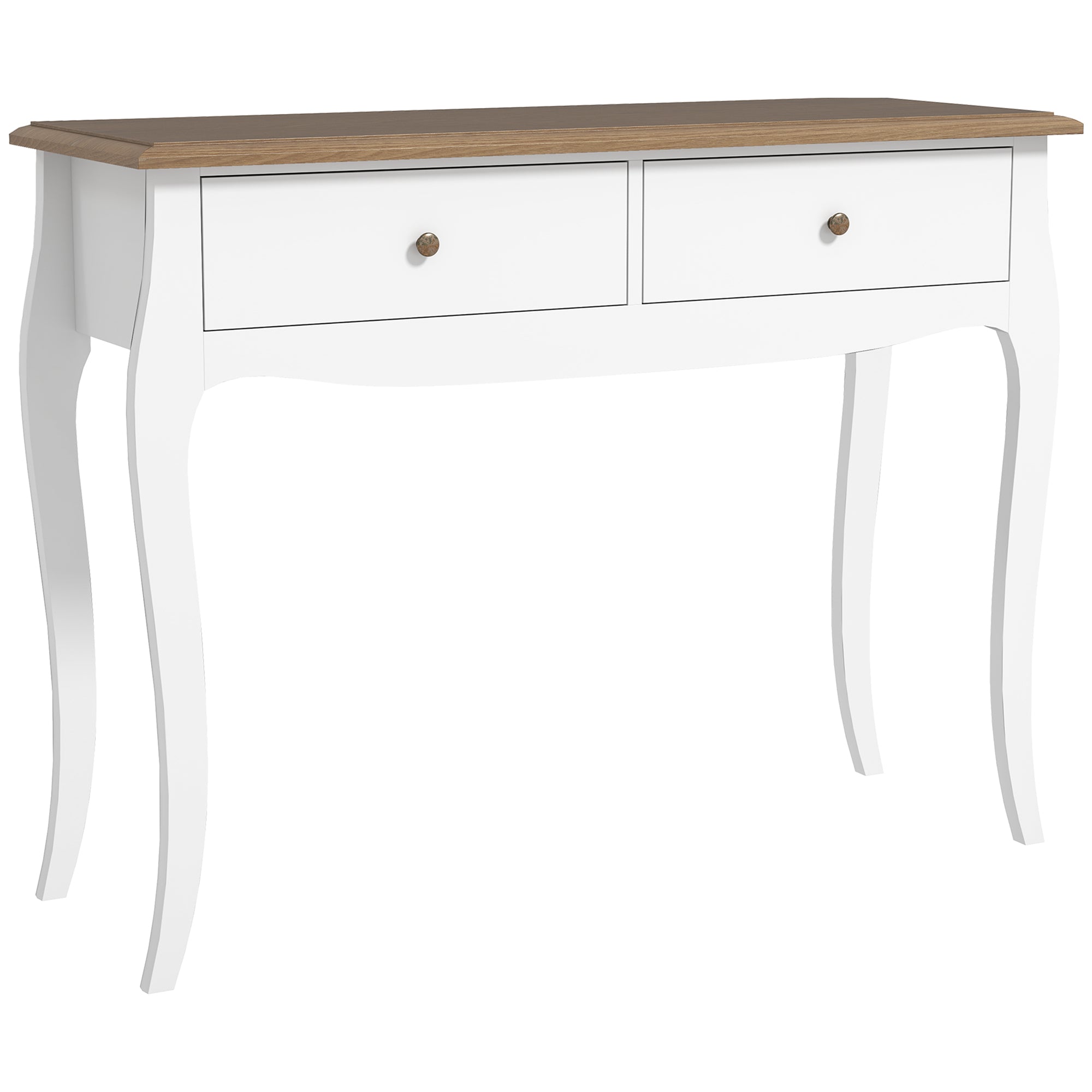 Masă Consolă Modernă cu 2 Sertare din Lemn, 100x35x76,5 cm, Alb și Maro Închis