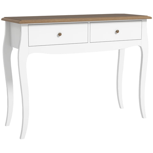Masă Consolă Modernă cu 2 Sertare din Lemn, 100x35x76,5 cm, Alb și Maro Închis
