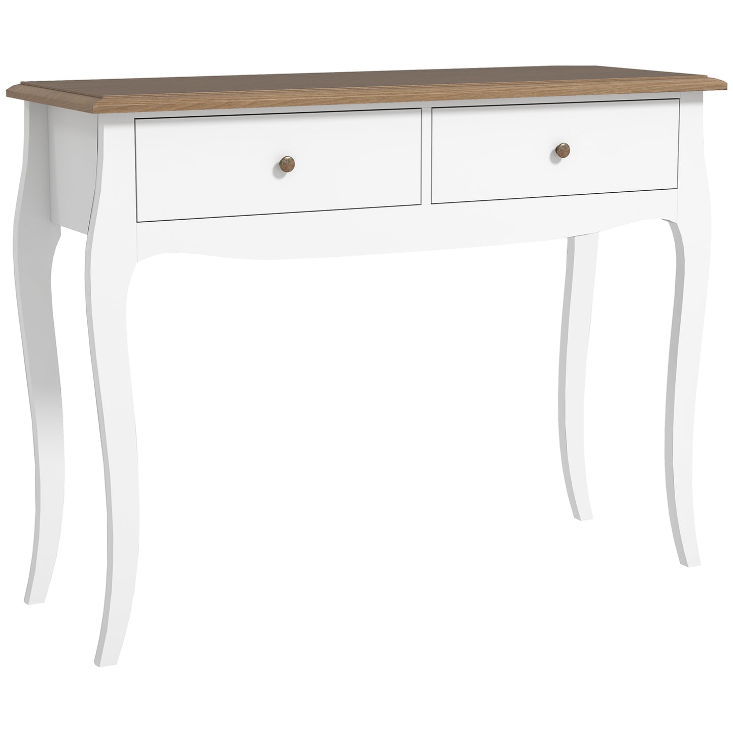 Masă Consolă Modernă cu 2 Sertare din Lemn, 100x35x76,5 cm, Alb și Maro Închis