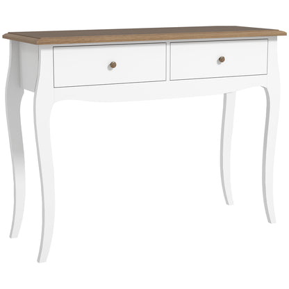 Masă Consolă Modernă cu 2 Sertare din Lemn, 100x35x76,5 cm, Alb și Maro Închis