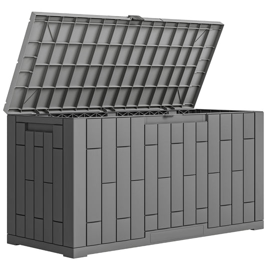 Ladă de Depozitare pentru Grădină 227L din Rășină Rezistentă la Apă și UV cu Închidere, 106,5x43x54,5 cm, Gri