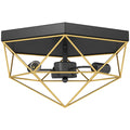 Lampă de Tavan Stil Industrial Geometrică cu 3 Suporturi E27 pentru Becuri LED, Negru și Auriu
