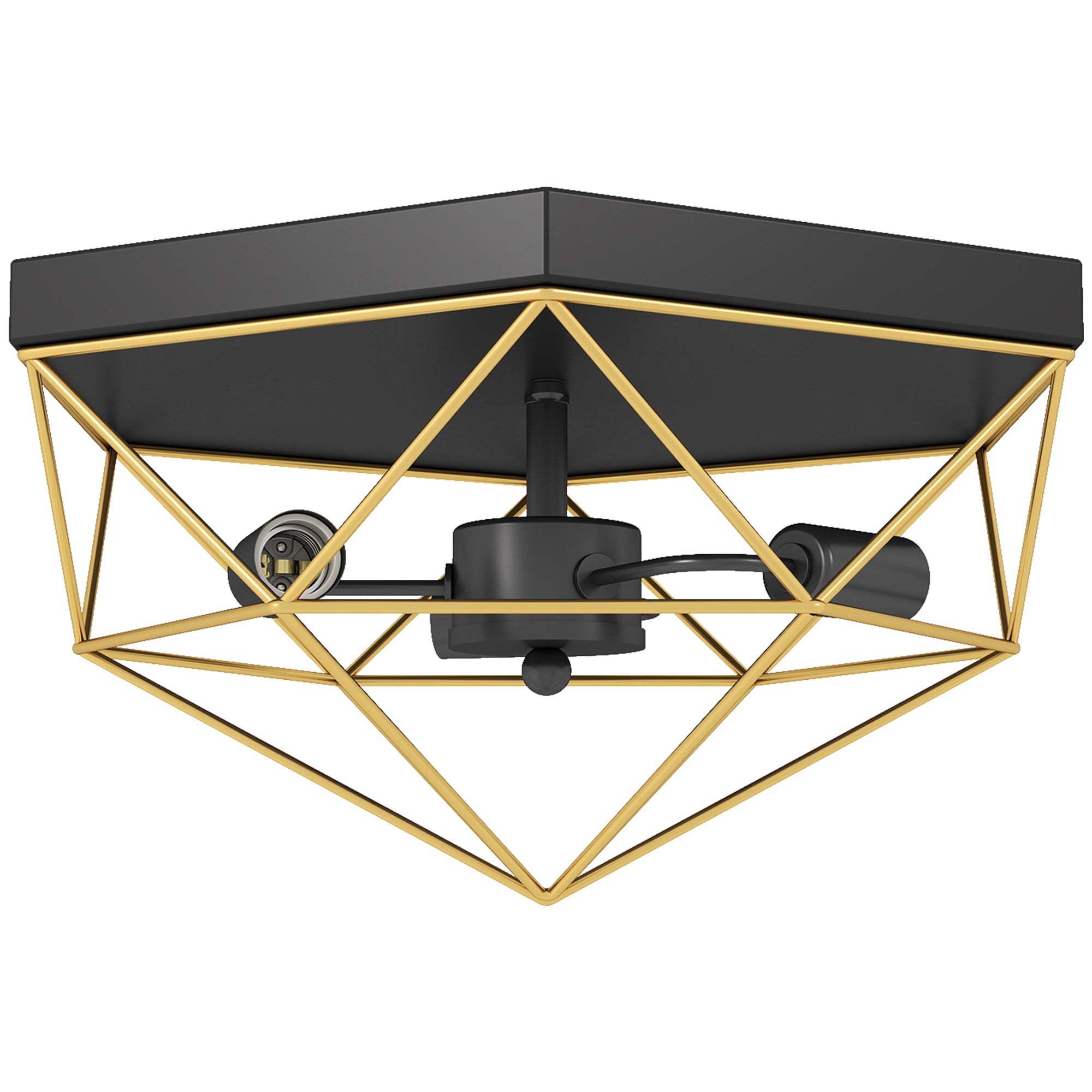 Lampă de Tavan Stil Industrial Geometrică cu 3 Suporturi E27 pentru Becuri LED, Negru și Auriu